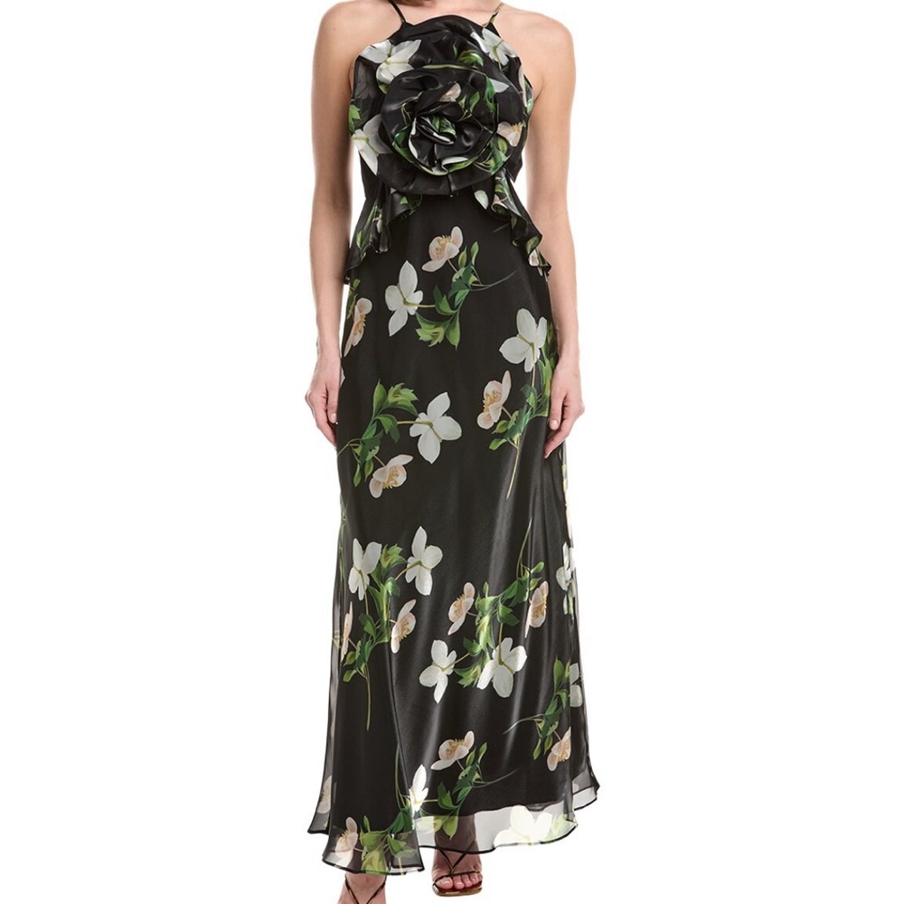 julia jordan Black Floral Maxi Dress with Sculpted Rosette
